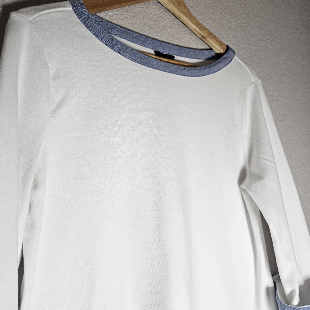 Nautica Women's 3/4 Cuffed Sleeve White Chambray Casual Top Size Large - Picture 5 of 8